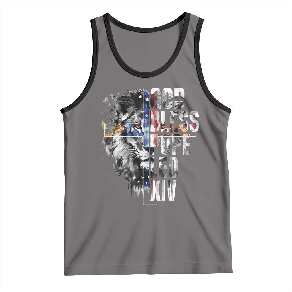 God Bless Pope Leo XIV Tank Top Lion American Flag TS11 Deep Heather Black Print Your Wear