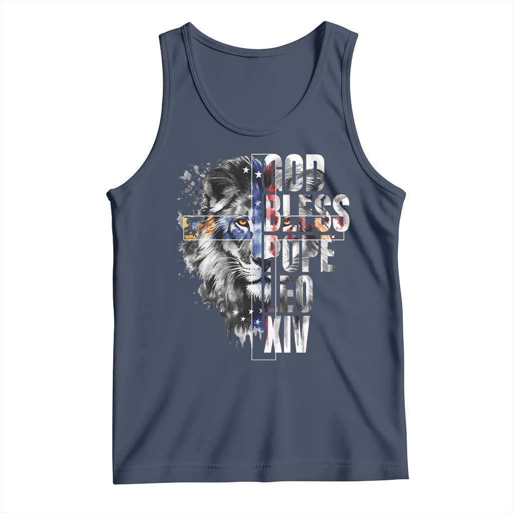 God Bless Pope Leo XIV Tank Top Lion American Flag TS11 Navy Print Your Wear