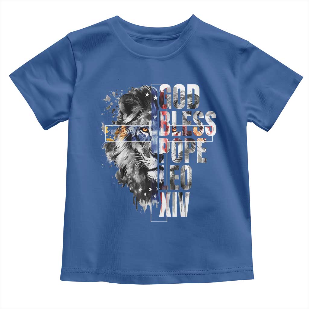 God Bless Pope Leo XIV Toddler T Shirt Lion American Flag TS11 Royal Blue Print Your Wear