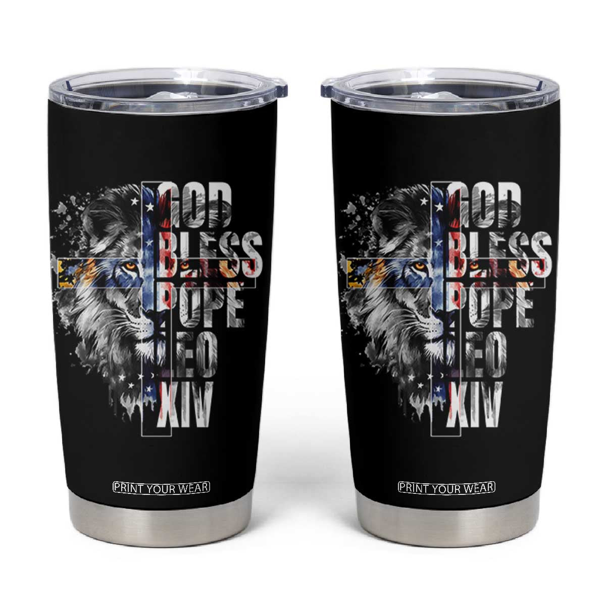 God Bless Pope Leo XIV Tumbler Cup Lion American Flag TS11 Black Print Your Wear