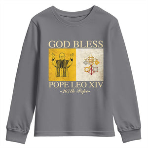 God Bless Pope Leo XIV Youth Sweatshirt 267th Pope Vatican Flag TS02 Charcoal Print Your Wear