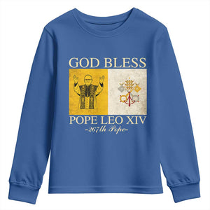 God Bless Pope Leo XIV Youth Sweatshirt 267th Pope Vatican Flag TS02 Royal Blue Print Your Wear