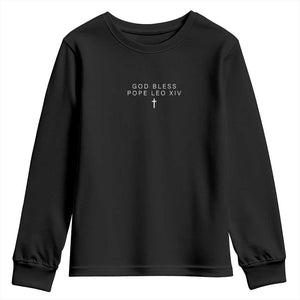 God Bless Pope Leo XIV Youth Sweatshirt Cross Subtle Minimal Religious Faith TS10 Black Print Your Wear