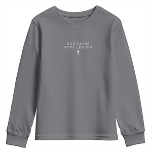 God Bless Pope Leo XIV Youth Sweatshirt Cross Subtle Minimal Religious Faith TS10 Charcoal Print Your Wear