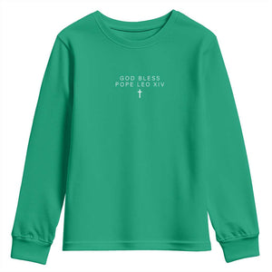 God Bless Pope Leo XIV Youth Sweatshirt Cross Subtle Minimal Religious Faith TS10 Irish Green Print Your Wear