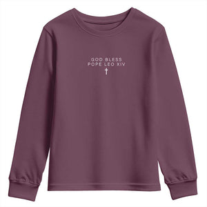 God Bless Pope Leo XIV Youth Sweatshirt Cross Subtle Minimal Religious Faith TS10 Maroon Print Your Wear