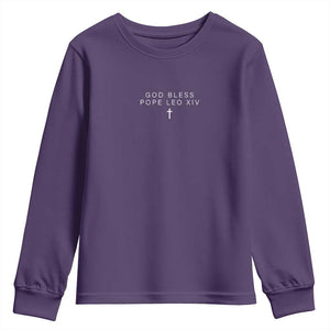 God Bless Pope Leo XIV Youth Sweatshirt Cross Subtle Minimal Religious Faith TS10 Purple Print Your Wear