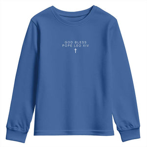 God Bless Pope Leo XIV Youth Sweatshirt Cross Subtle Minimal Religious Faith TS10 Royal Blue Print Your Wear