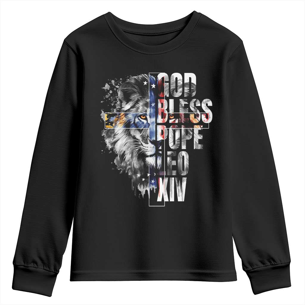 God Bless Pope Leo XIV Youth Sweatshirt Lion American Flag TS11 Black Print Your Wear