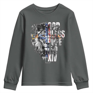 God Bless Pope Leo XIV Youth Sweatshirt Lion American Flag TS11 Dark Heather Print Your Wear