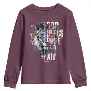 God Bless Pope Leo XIV Youth Sweatshirt Lion American Flag TS11 Maroon Print Your Wear