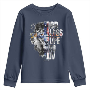 God Bless Pope Leo XIV Youth Sweatshirt Lion American Flag TS11 Navy Print Your Wear