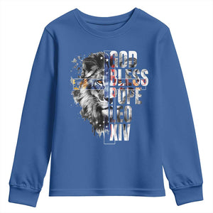God Bless Pope Leo XIV Youth Sweatshirt Lion American Flag TS11 Royal Blue Print Your Wear