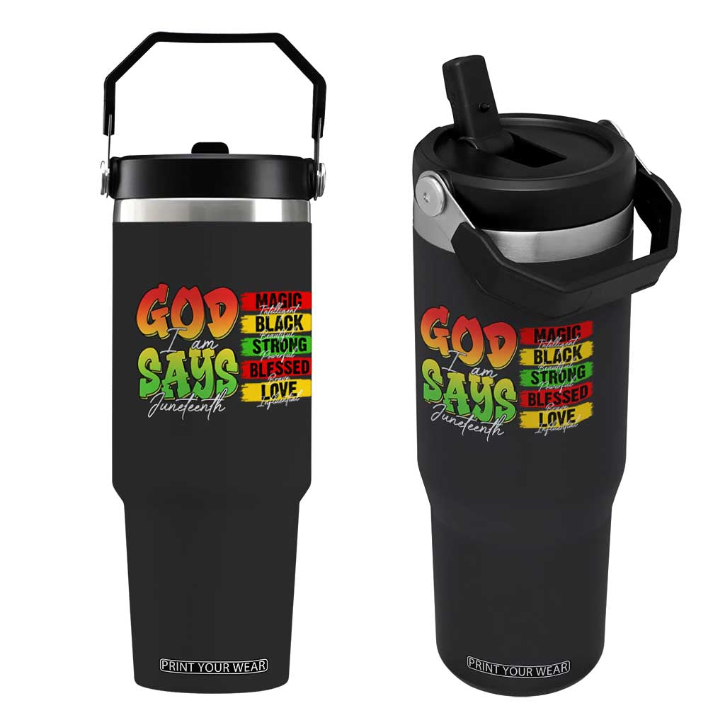 God Says I Am Flip Straw Tumbler Juneteenth Faith Black Excellence Affirmation Pan-African Colors TS02 One Size: 30 oz Black Print Your Wear