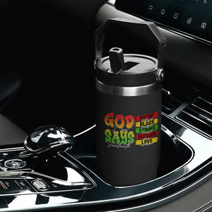 God Says I Am Flip Straw Tumbler Juneteenth Faith Black Excellence Affirmation Pan-African Colors TS02 Print Your Wear