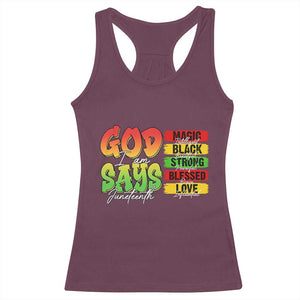 God Says I Am Racerback Tank Top Juneteenth Faith Black Excellence Affirmation Pan-African Colors TS02 Maroon Print Your Wear