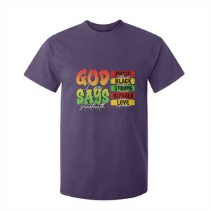 God Says I Am T Shirt For Kid Juneteenth Faith Black Excellence Affirmation Pan-African Colors TS02 Purple Print Your Wear