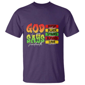 God Says I Am T Shirt Juneteenth Faith Black Excellence Affirmation Pan-African Colors TS02 Purple Print Your Wear