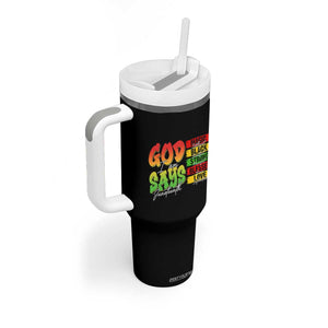 God Says I Am Tumbler With Handle Juneteenth Faith Black Excellence Affirmation Pan-African Colors TS02 Print Your Wear