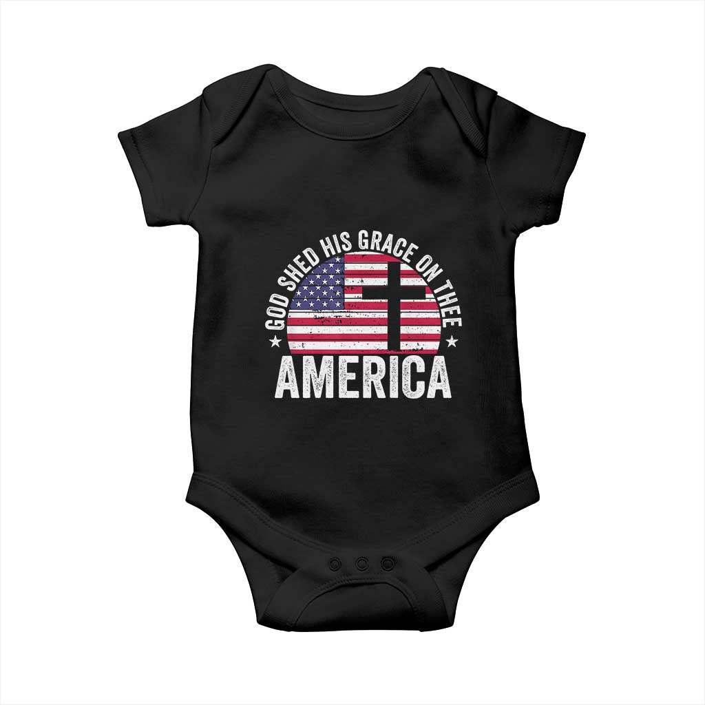 God Shed His Grace On Thee Baby Onesie Vintage Patriotic Christian USA Flag Cross TS10 Black Print Your Wear