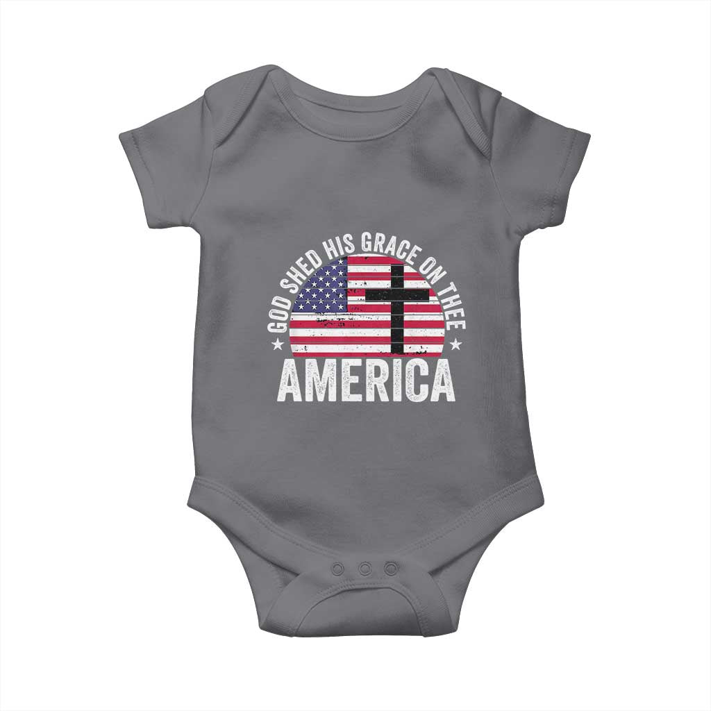 God Shed His Grace On Thee Baby Onesie Vintage Patriotic Christian USA Flag Cross TS10 Charcoal Print Your Wear