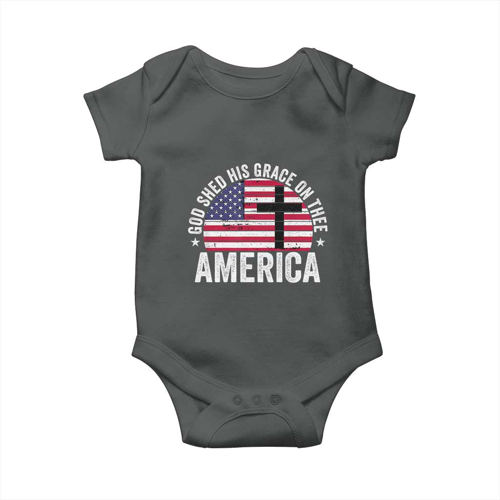 God Shed His Grace On Thee Baby Onesie Vintage Patriotic Christian USA Flag Cross TS10 Dark Heather Print Your Wear