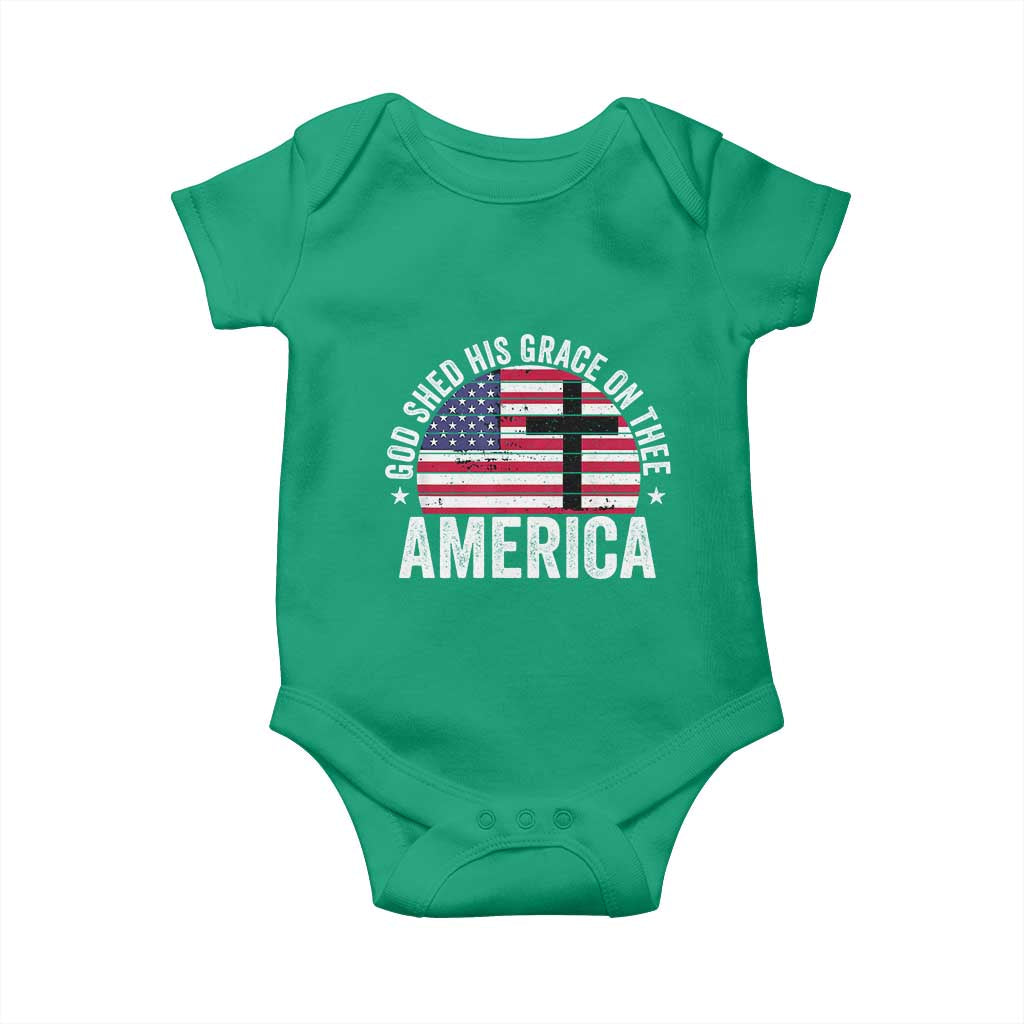 God Shed His Grace On Thee Baby Onesie Vintage Patriotic Christian USA Flag Cross TS10 Irish Green Print Your Wear