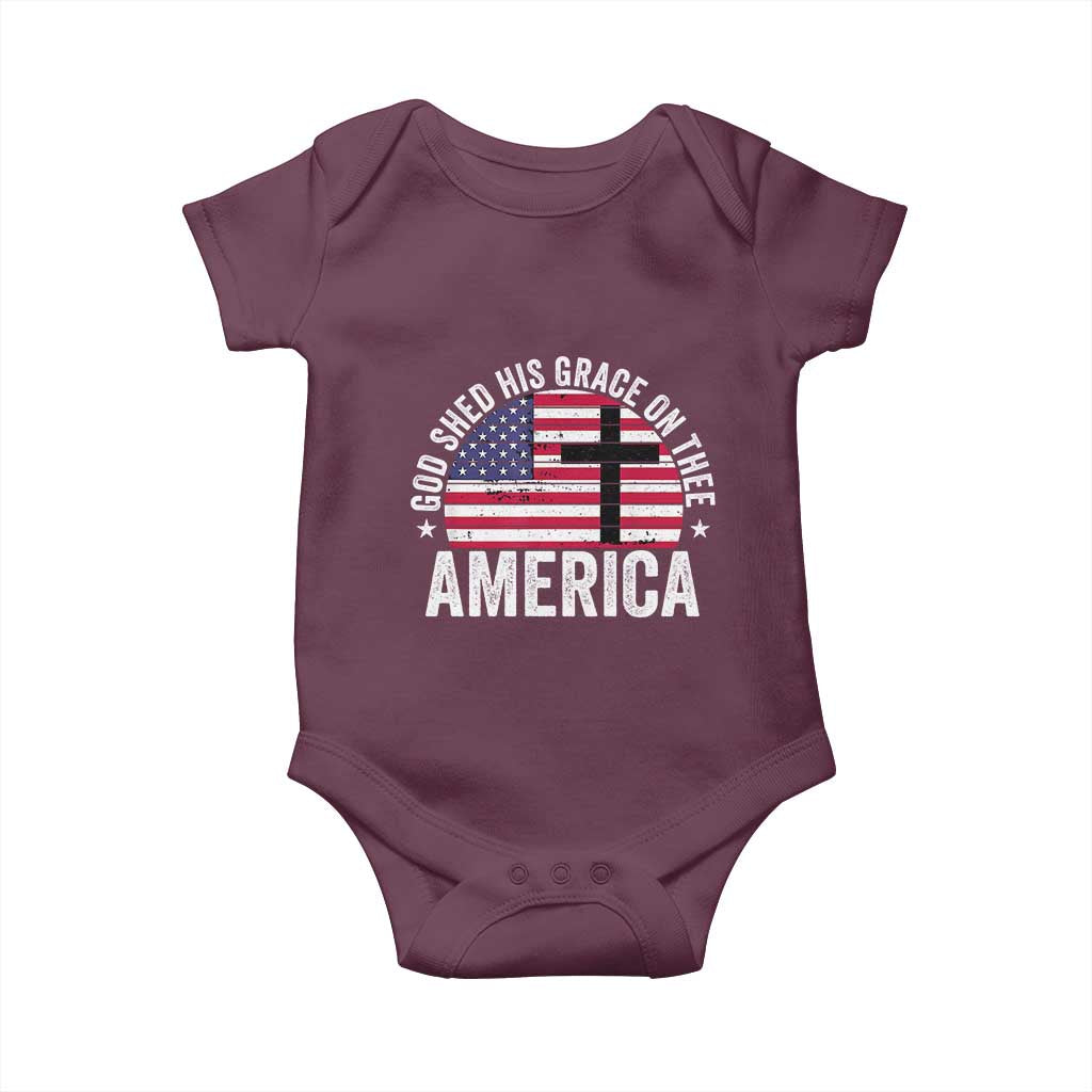 God Shed His Grace On Thee Baby Onesie Vintage Patriotic Christian USA Flag Cross TS10 Maroon Print Your Wear