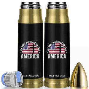 God Shed His Grace On Thee Bullet Tumbler Vintage Patriotic Christian USA Flag Cross TS10 Black Print Your Wear