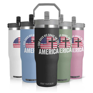 God Shed His Grace On Thee Flip Straw Tumbler Vintage Patriotic Christian USA Flag Cross TS10 Print Your Wear