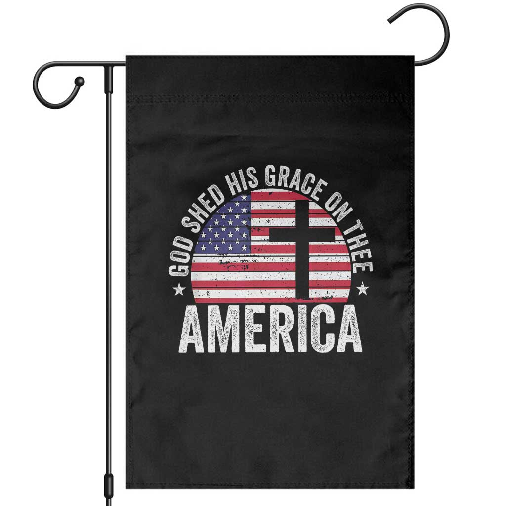 God Shed His Grace On Thee Garden Flag Vintage Patriotic Christian USA Flag Cross TS10 Black Print Your Wear