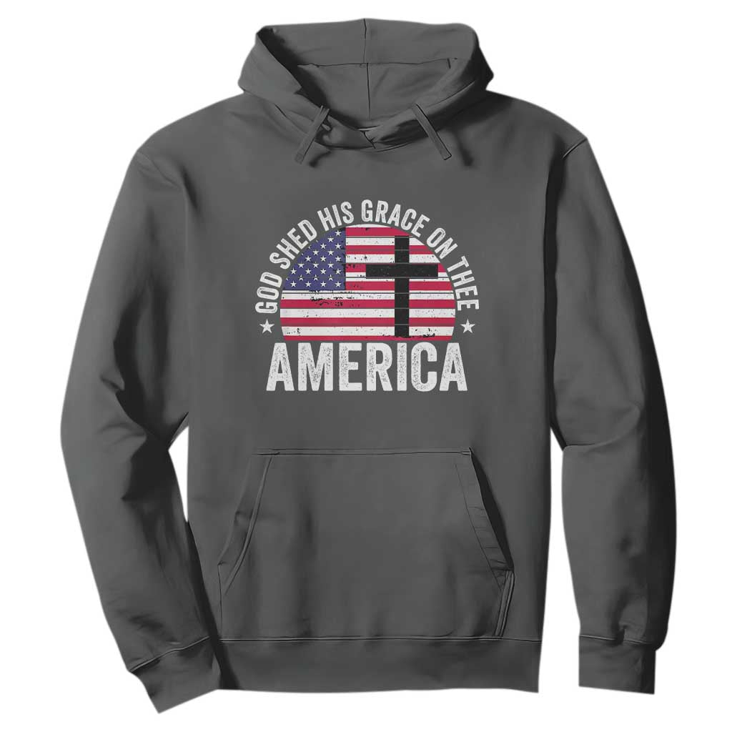 God Shed His Grace On Thee Hoodie Vintage Patriotic Christian USA Flag Cross TS10 Dark Heather Print Your Wear