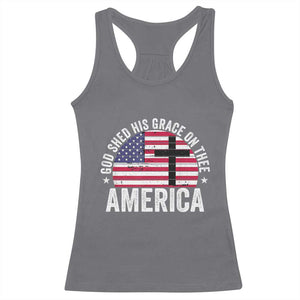 God Shed His Grace On Thee Racerback Tank Top Vintage Patriotic Christian USA Flag Cross TS10 Charcoal Print Your Wear