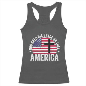 God Shed His Grace On Thee Racerback Tank Top Vintage Patriotic Christian USA Flag Cross TS10 Dark Heather Print Your Wear