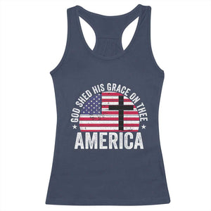 God Shed His Grace On Thee Racerback Tank Top Vintage Patriotic Christian USA Flag Cross TS10 Navy Print Your Wear