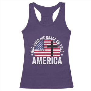 God Shed His Grace On Thee Racerback Tank Top Vintage Patriotic Christian USA Flag Cross TS10 Purple Print Your Wear