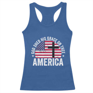 God Shed His Grace On Thee Racerback Tank Top Vintage Patriotic Christian USA Flag Cross TS10 Royal Blue Print Your Wear