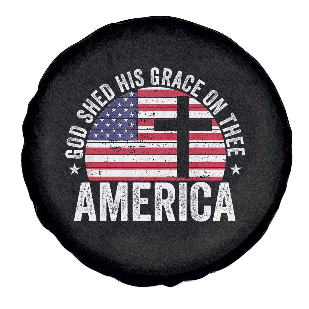 God Shed His Grace On Thee Spare Tire Cover Vintage Patriotic Christian USA Flag Cross TS10 Print Your Wear