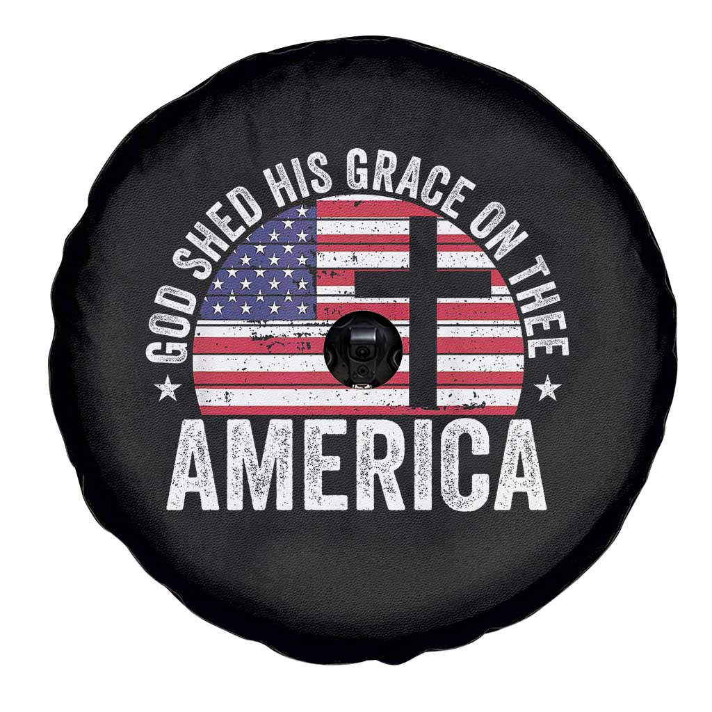 God Shed His Grace On Thee Spare Tire Cover Vintage Patriotic Christian USA Flag Cross TS10 Print Your Wear