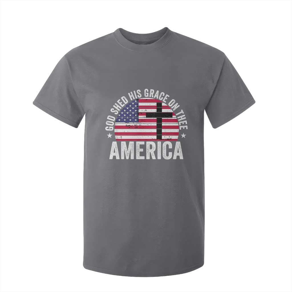 God Shed His Grace On Thee T Shirt For Kid Vintage Patriotic Christian USA Flag Cross TS10 Charcoal Print Your Wear