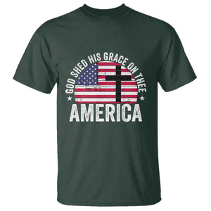 God Shed His Grace On Thee T Shirt Vintage Patriotic Christian USA Flag Cross TS10 Dark Forest Green Print Your Wear