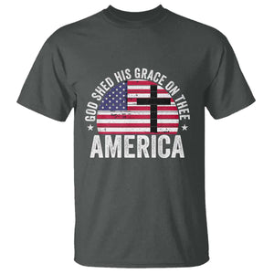 God Shed His Grace On Thee T Shirt Vintage Patriotic Christian USA Flag Cross TS10 Dark Heather Print Your Wear