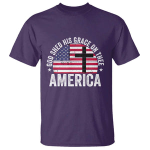 God Shed His Grace On Thee T Shirt Vintage Patriotic Christian USA Flag Cross TS10 Purple Print Your Wear