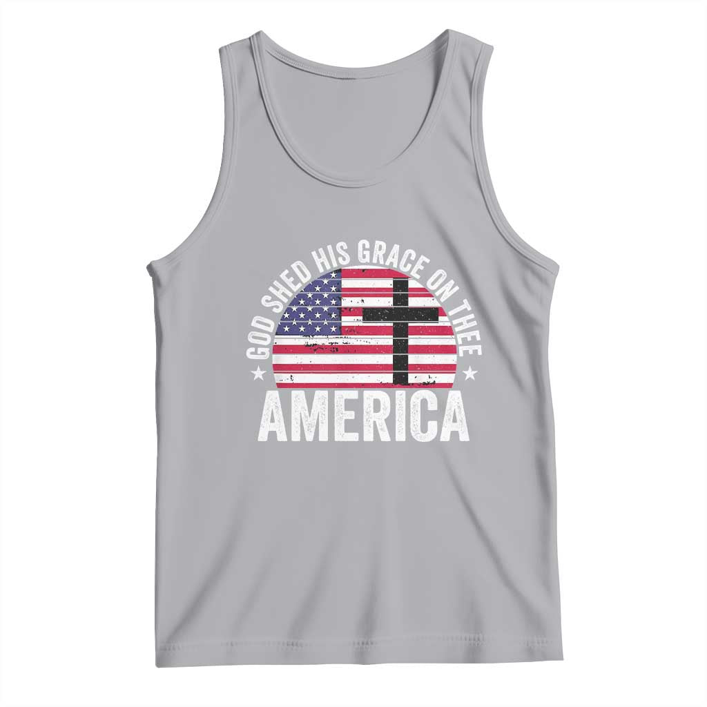 God Shed His Grace On Thee Tank Top Vintage Patriotic Christian USA Flag Cross TS10 Athletic Heather Print Your Wear