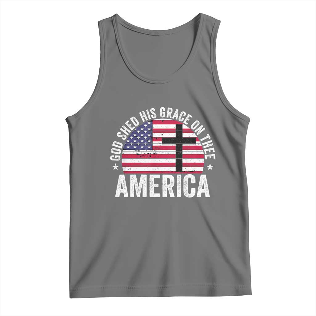 God Shed His Grace On Thee Tank Top Vintage Patriotic Christian USA Flag Cross TS10 Black Heather Print Your Wear