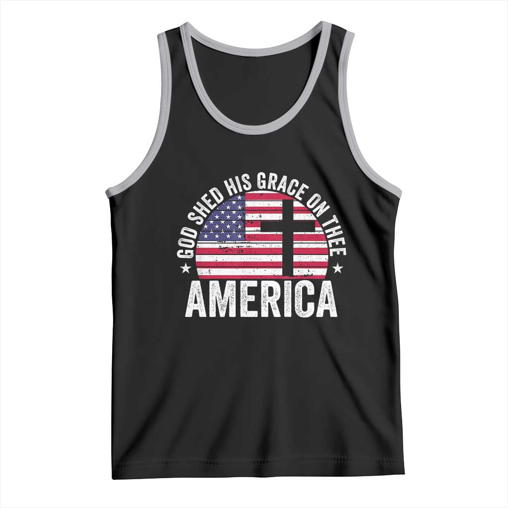 God Shed His Grace On Thee Tank Top Vintage Patriotic Christian USA Flag Cross TS10 Black Athletic Heather Print Your Wear
