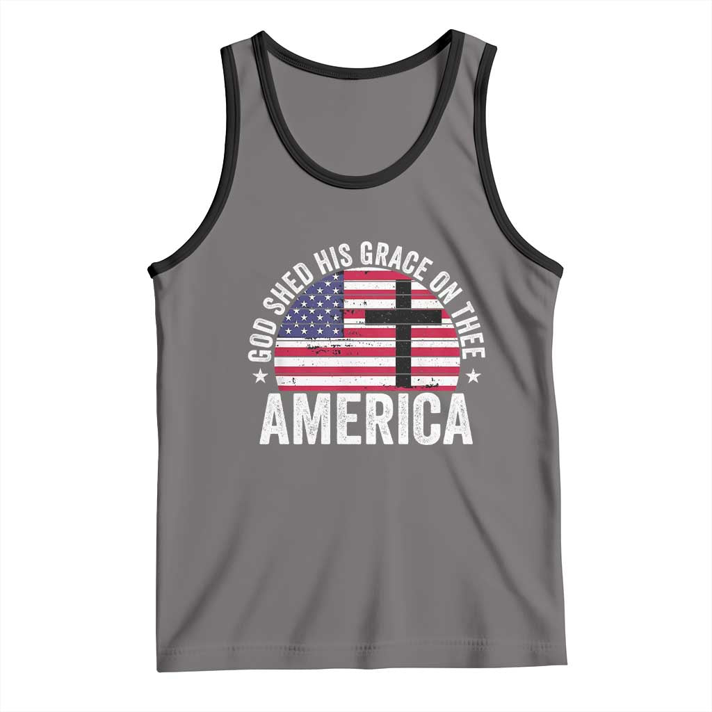 God Shed His Grace On Thee Tank Top Vintage Patriotic Christian USA Flag Cross TS10 Deep Heather Black Print Your Wear