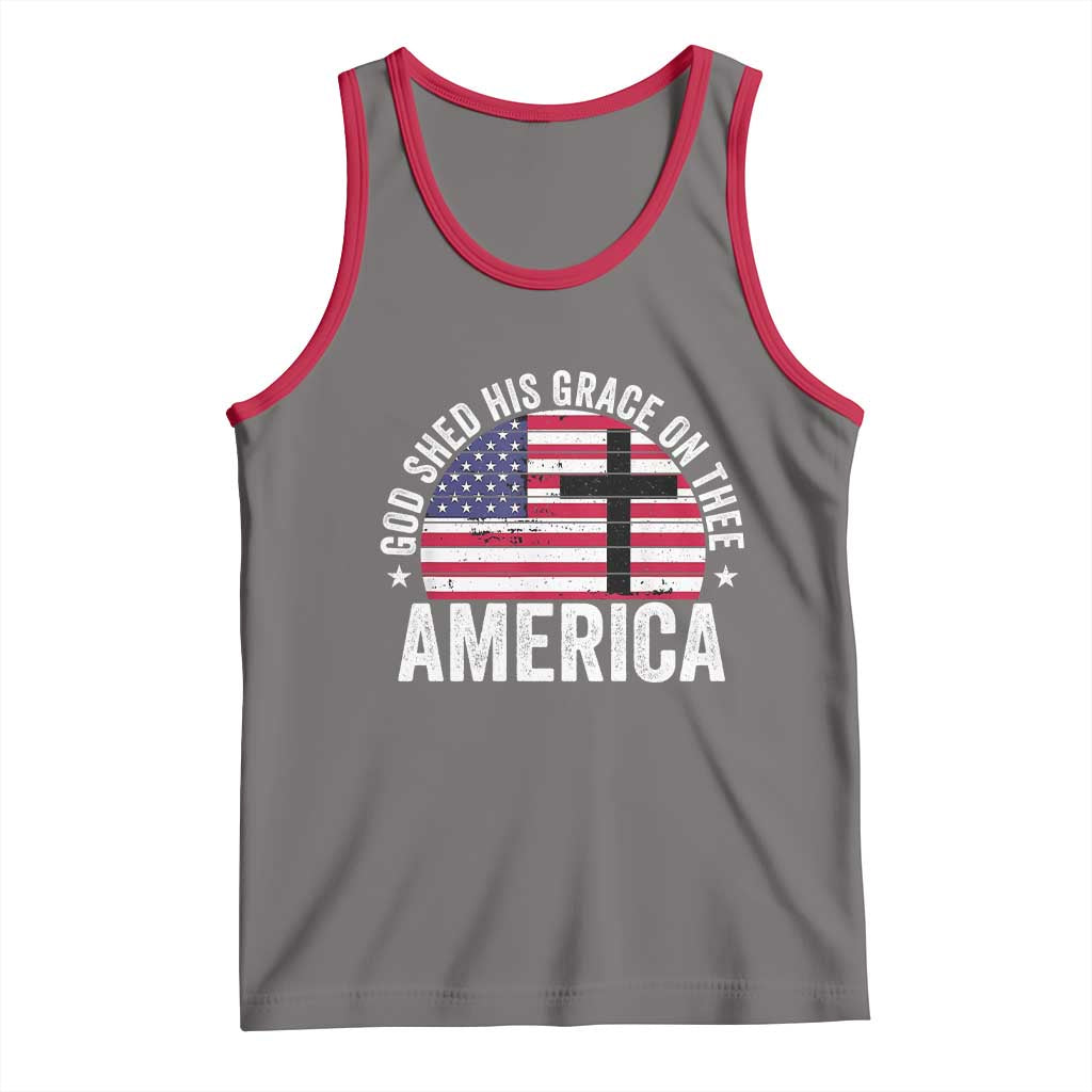 God Shed His Grace On Thee Tank Top Vintage Patriotic Christian USA Flag Cross TS10 Deep Heather Red Print Your Wear