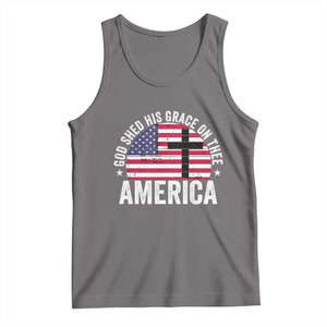God Shed His Grace On Thee Tank Top Vintage Patriotic Christian USA Flag Cross TS10 Deep Heather Print Your Wear