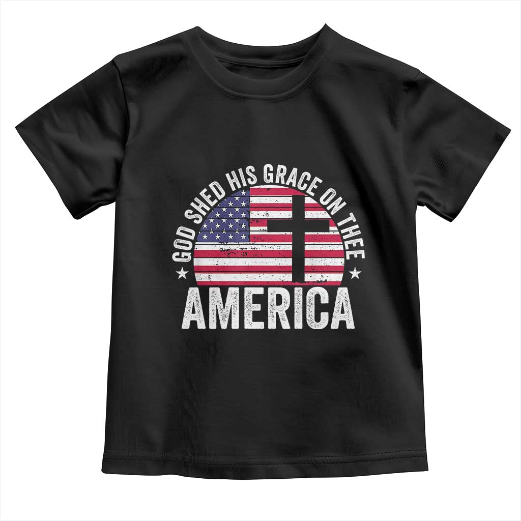God Shed His Grace On Thee Toddler T Shirt Vintage Patriotic Christian USA Flag Cross TS10 Black Print Your Wear